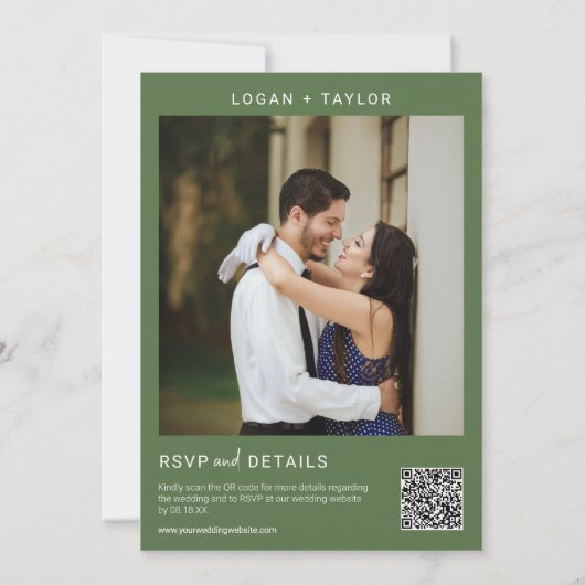 Grüne botanische Grünflächen Gold Rahmen QR Code Einladung (Rückseite)