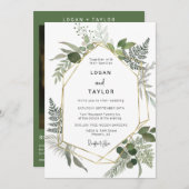 Grüne botanische Grünflächen Gold Rahmen QR Code Einladung (Vorne/Hinten)