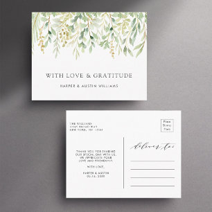 Grüne botanische Hochzeit Danke Postkarte