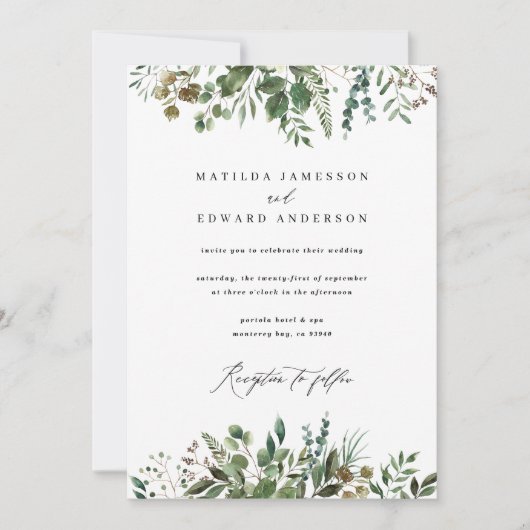 Grüne botanische Hochzeit mit Blattfarbe Ankündigung (Vorderseite)