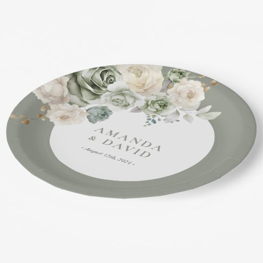 Grüne botanische Hochzeit Pappteller (Schrägansicht)