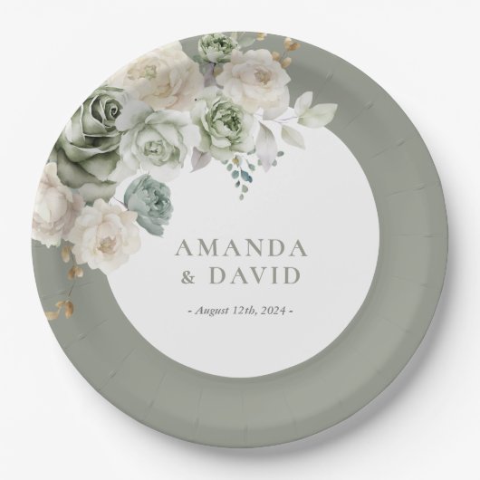 Grüne botanische Hochzeit Pappteller (Vorderseite)