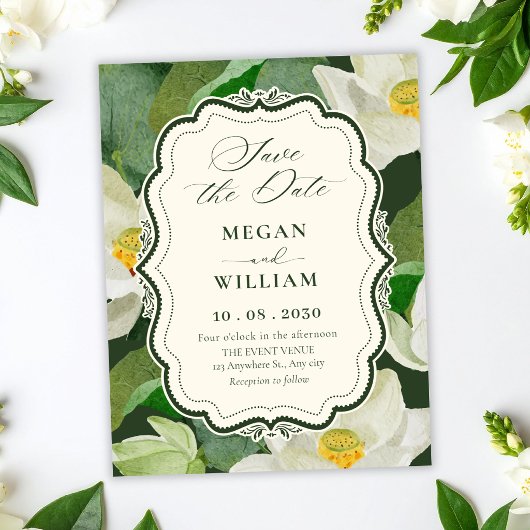 Grüne botanische Hochzeit Save The Date