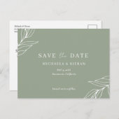 Grüne botanische Hochzeit speichern das Datum Ankündigungspostkarte (Vorne/Hinten)