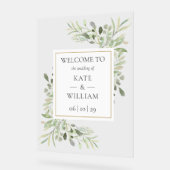 Grüne Botanische Hochzeit Willkommen Acrylschild (Winkel)