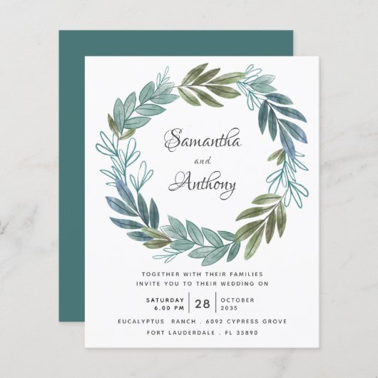 Grüne botanische Hochzeitseinladung (Vorne/Hinten)