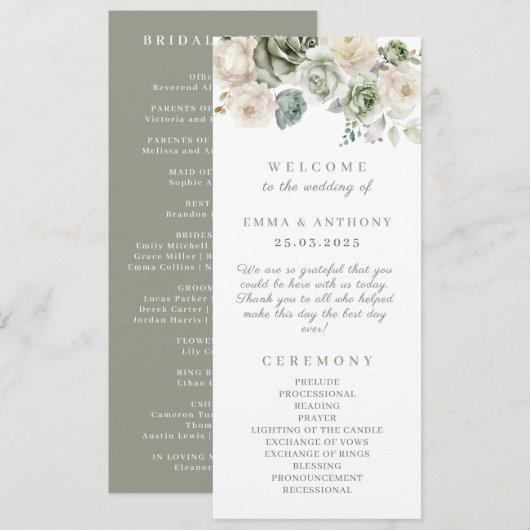 Grüne botanische Hochzeitsfeier Programm (Vorne/Hinten)