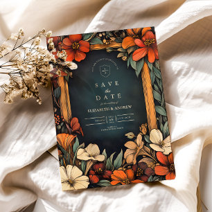 Grüne Botanische Jugendstil-Hochzeit Save The Date