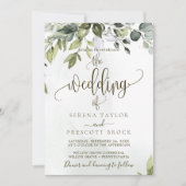 Grüne Botanische Kalligraphie Hochzeit Einladung (Vorderseite)