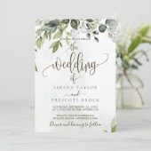 Grüne Botanische Kalligraphie Hochzeit Einladung (Stehend Vorderseite)
