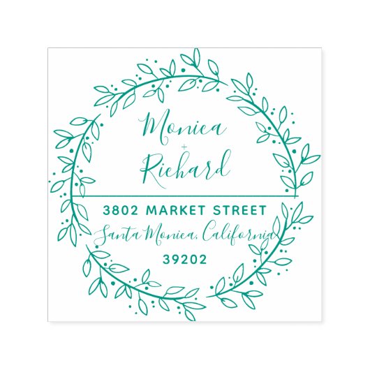 Grüne Botanische Kranz-Hochzeit-Rücksendeadresse Permastempel (Design)