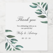 Grüne botanische Minimalistische Moderne Hochzeit Weinetikett (Einzelnes Label)