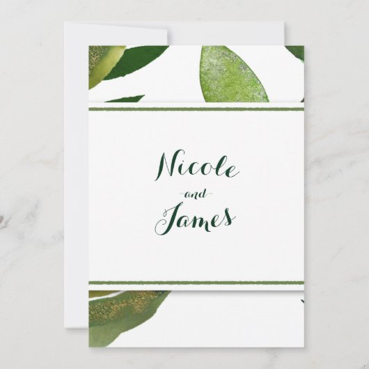 Grüne botanische Pflanze Glam Blätter Hochzeit Einladung (Rückseite)