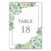 Grüne Botanische Sukkulente Elegante Hochzeit Tischnummer (Vorderseite)