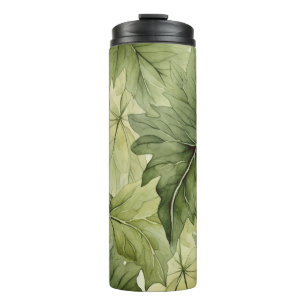 Grüne Botanische Wasserfarbenblätter  Thermosbecher