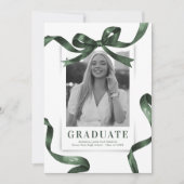 Grüne Bow-Foto-Graduierungspartei Einladung (Vorderseite)