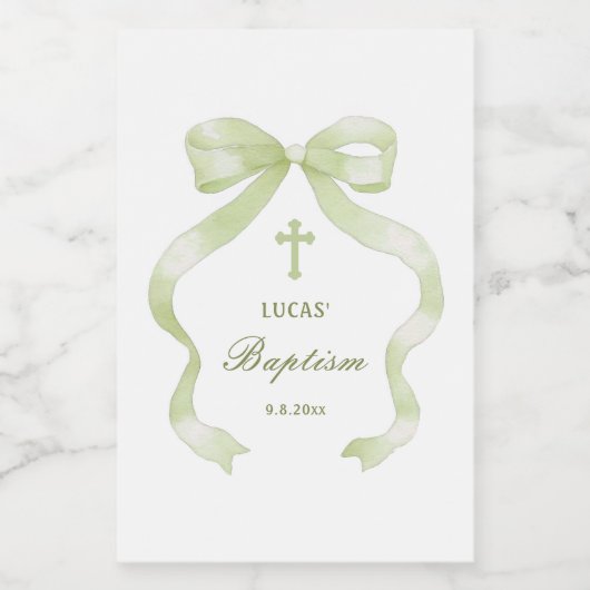 Grüne Bow-Taufe Weinetikett (Einzelnes Label)