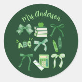 Grüne Bows Grundschullehrer St Patrick's Day Runder Aufkleber (Vorderseite)