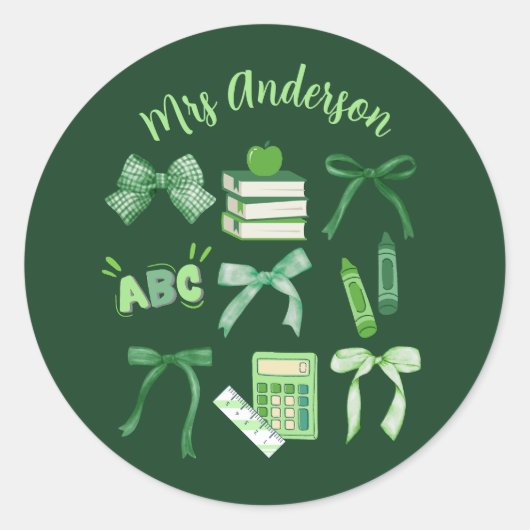 Grüne Bows Grundschullehrer St Patrick's Day Runder Aufkleber (Vorderseite)