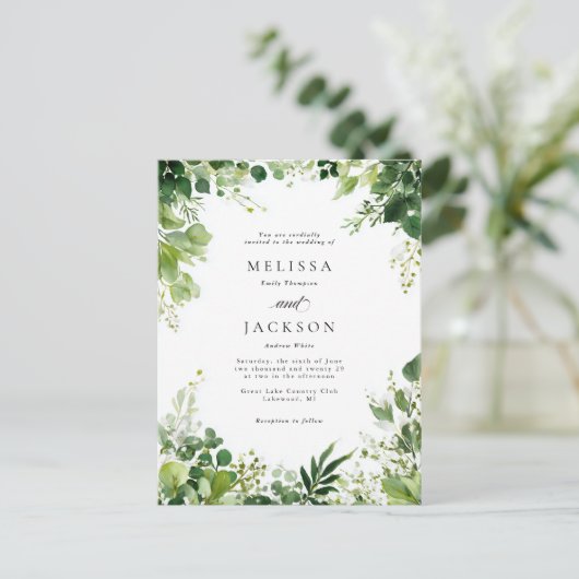 Grüne Branchen-Hochzeit Postkarte (Stehend Vorderseite)