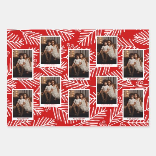 Grüne Branchen Merry Calligraphy Foto Weiß Geschenkpapier Set (Vorderseite 2)