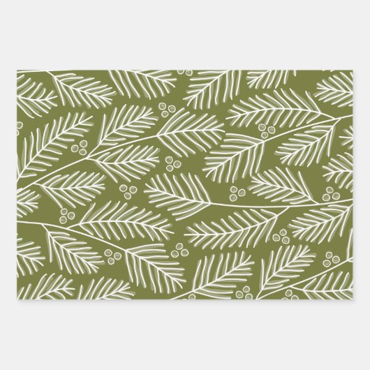 Grüne Branchen Merry Calligraphy Red kraft Geschenkpapier Set (Vorderseite)