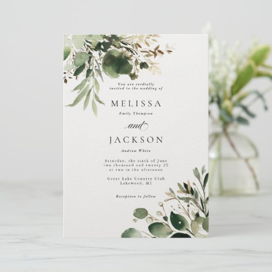 Grüne Branchen und Trauben Einladung (Stehend Vorderseite)