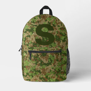 Grüne braune Camouflage Glitter Camo Monogramm Nam Bedruckter Rucksack