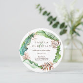 Grüne, braune tropische Bananen-Blätter, Hochzeits Einladung (Stehend Vorderseite)