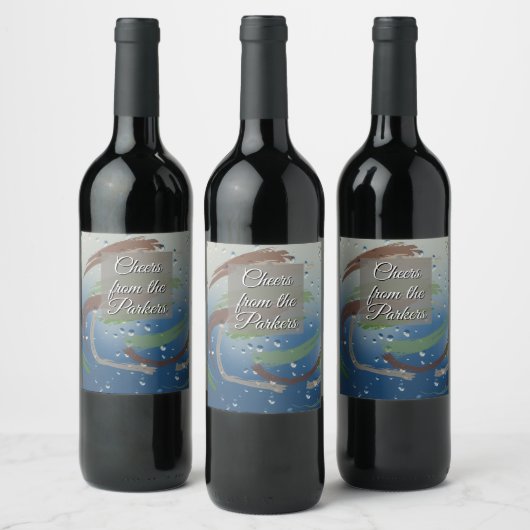 Grüne, braune und beige Pinselstriche Weinetikett (Flaschen)