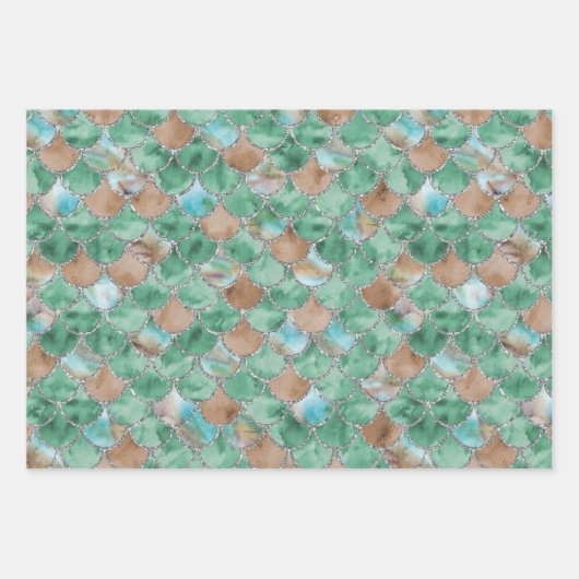 Grüne, braune und silberne Meerjungenskala Geschenkpapier Set (Vorderseite 2)