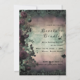 Grüne & Braune Vintage-Rosen-Hochzeit Einladung
