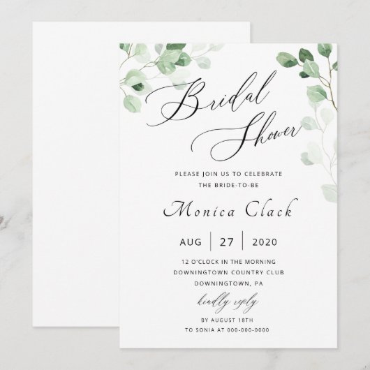 Grüne Bridal Dusche Einladung (Vorne/Hinten)