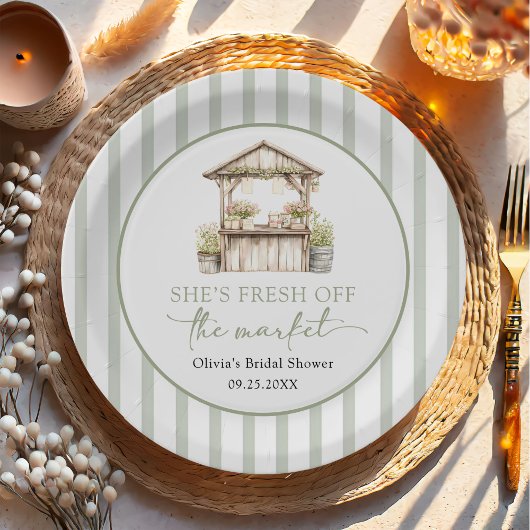 Grüne Bridal Shower Frisch auf dem Markt Pappteller