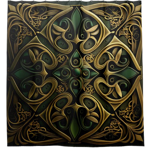 Grüne Bronze Dekoration Karierte Dekoration Muster Duschvorhang (Vorderseite)