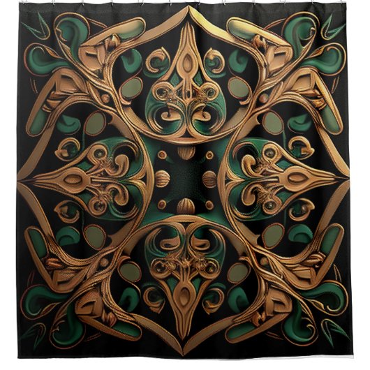 Grüne Bronze Dekoration Karierter Muster Duschvorhang (Vorderseite)