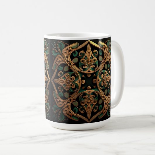 Grüne Bronze Dekoration Karierter Muster Kaffeetasse (VorderseiteRechts)