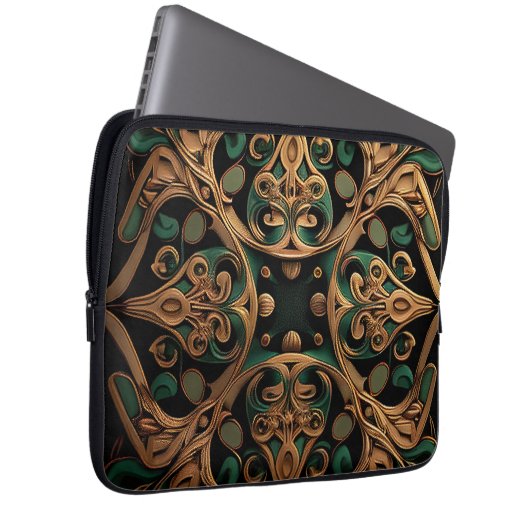 Grüne Bronze Dekoration Karierter Muster Laptopschutzhülle (Vorne Rechts)