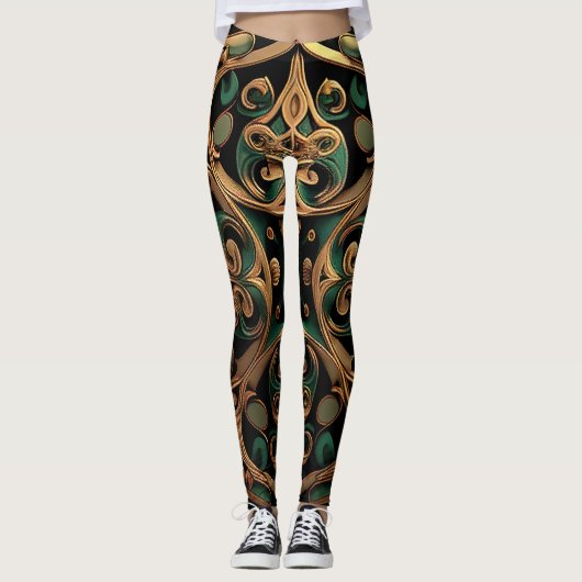 Grüne Bronze Dekoration Karierter Muster Leggings (Vorderseite)
