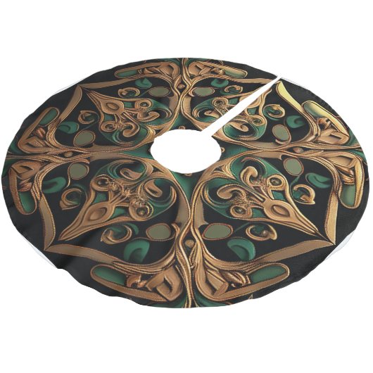 Grüne Bronze Dekoration Karierter Muster Polyester Weihnachtsbaumdecke (Schrägansicht)