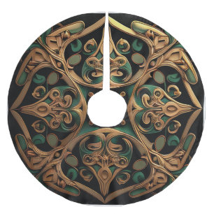 Grüne Bronze Dekoration Karierter Muster Polyester Weihnachtsbaumdecke