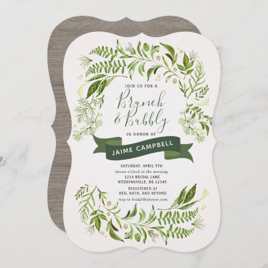 Grüne Brunch & Brause Bridal Dusche Einladung (Vorne/Hinten)