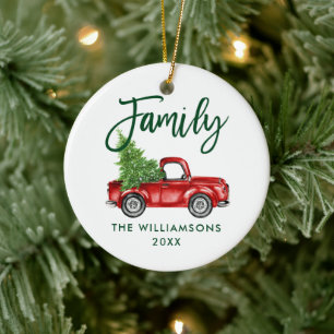 Grüne Brush-Script Vintag Red Truck Keramik Ornament