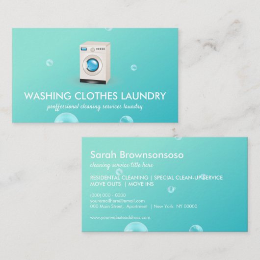 Grüne BUBBLE Wäsche Reinigung Visitenkarte (Vorne/Hinten)