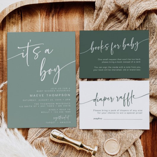 Grüne Bücher für Baby Insert Card Moderner Junge