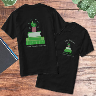 Grüne Bücher und Pflanze Lehrer T - Shirt mit Name