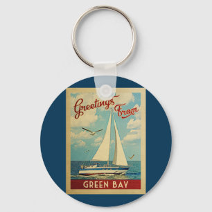 Grüne Bucht-Segelboot-Vintage Reise Wisconsin Schlüsselanhänger
