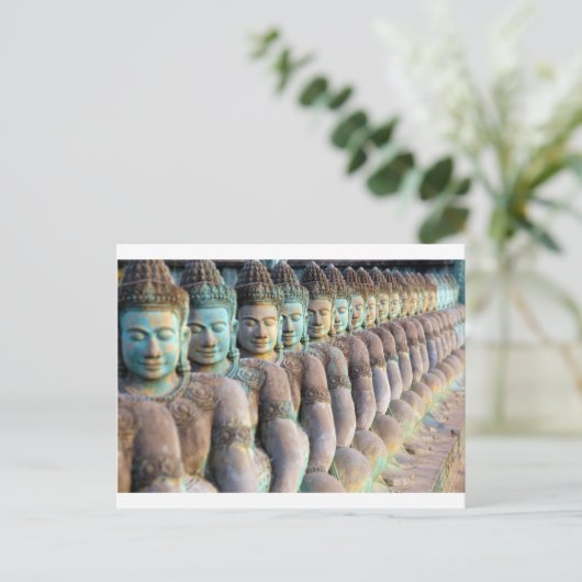 Grüne Buddha-Statuen Siem Reap Cambodia Postkarte (Stehend Vorderseite)