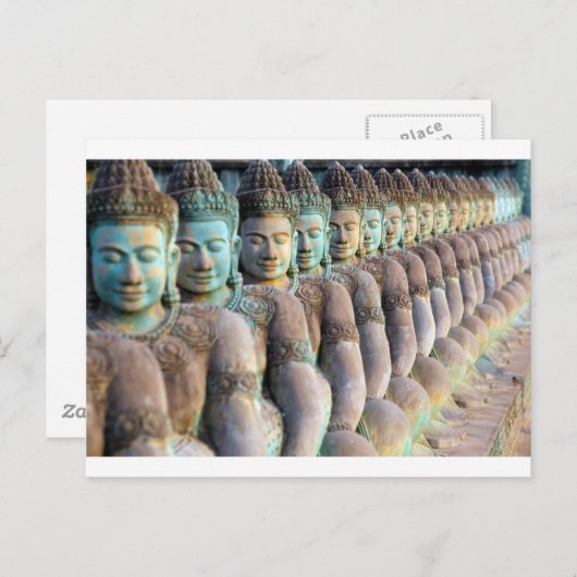Grüne Buddha-Statuen Siem Reap Cambodia Postkarte (Vorne/Hinten)