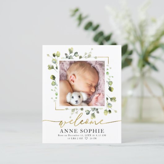 Grüne Budget Geburtsankündigung Danke Karte (Stehend Vorderseite)